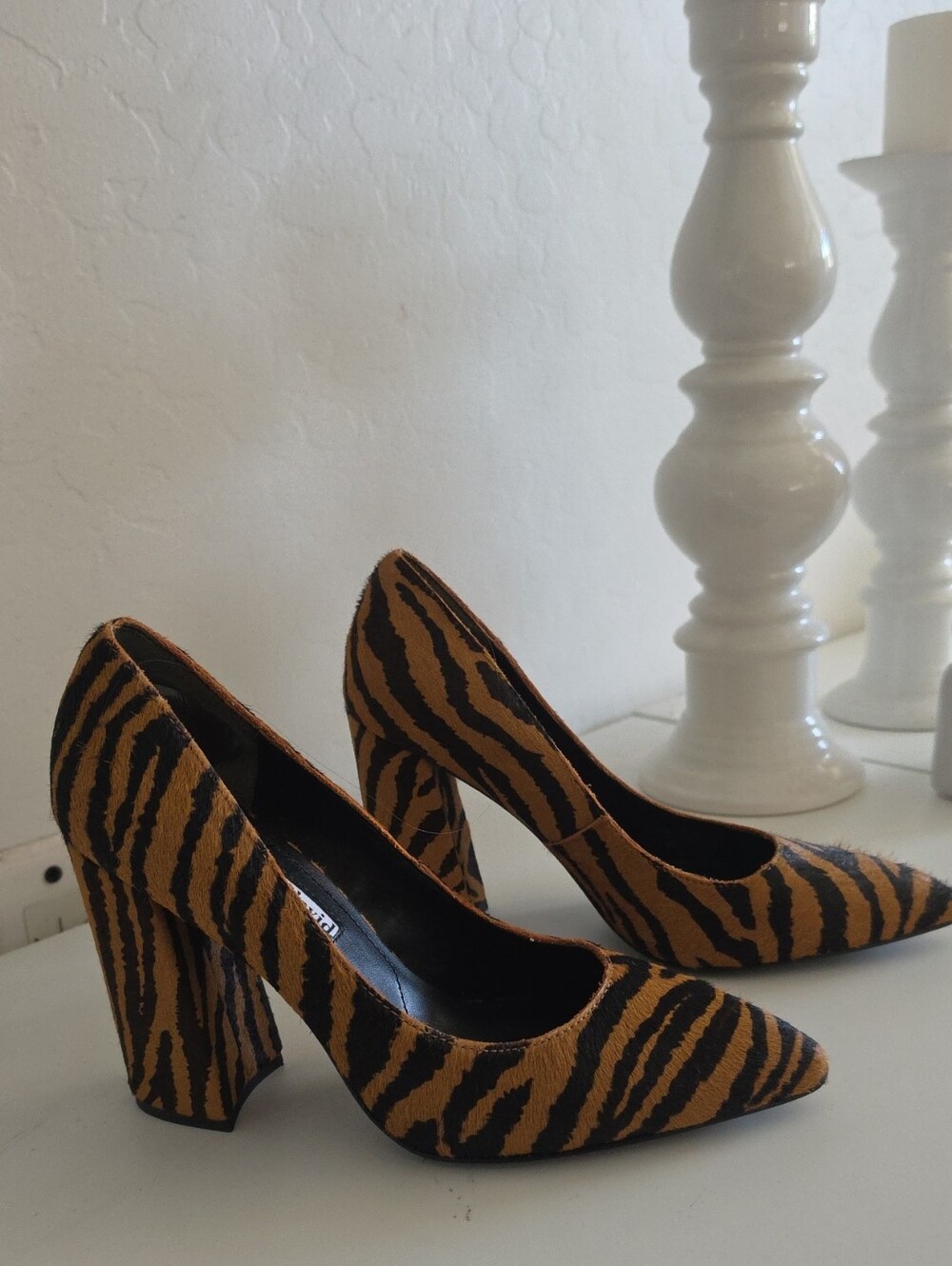 Charles David Tiger-Print Pointed Block Heel Pumps - Brown/Black